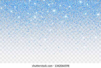 Blue glitter sparkle on a transparent background. Blue vibrant background with twinkle lights. Vector illustration.