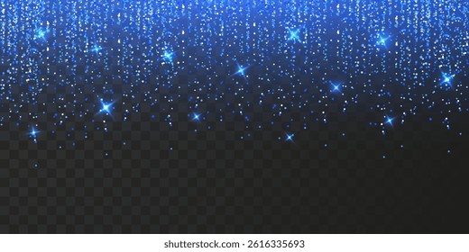 Blue glitter sparkle on a transparent background. Silver Vibrant background with twinkle lights. Vector illustration.