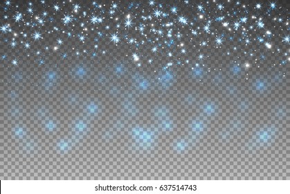 Blue Glitter Sparkles On Transparent Background. Vector Golden Dust Texture. Twinkling Confetti, Shimmering Star Lights. Vector Illustration.