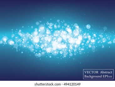 Blue glitter sparkles rays lights bokeh abstract background. Vector background. 