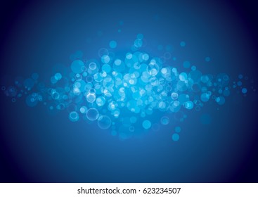 Blue glitter sparkles rays lights bokeh abstract background. Vector background. 