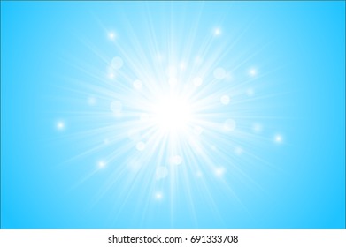 Blue glitter sparkles rays lights with  bokeh .cool winter shiny lights background 
banner design.
