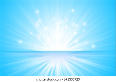 Blue glitter sparkles rays lights with  bokeh .cool winter shiny lights background 
banner design.