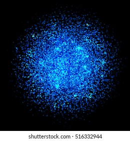 Blue glitter splash on black background. Vector illustration.
