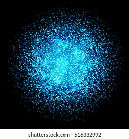 Blue glitter splash on black background. Vector illustration.
