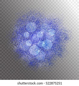 Blue glitter splash on transparent background. Gold sparkles. Vector illustration.