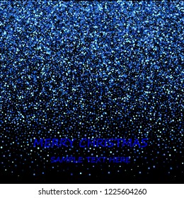 Blue glitter spray texture background. Vector glittering particles of crystal  on black. Cosmic light shine dispersion