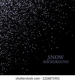 Blue glitter spray texture background. Vector glittering particles of crystal snowflakes on black. Cosmic light shine dispersion
