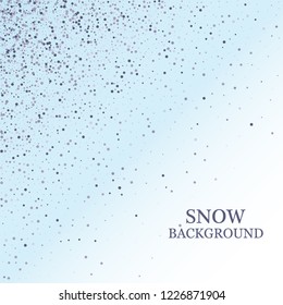Blue glitter spray texture background. Vector glittering particles of crystal snowflakes on white. Cosmic light shine dispersion