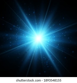 Blue Glitter Star Burst. Vector Light Effect