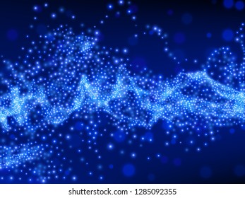 Blue glitter wave. Energy flow. Vector background