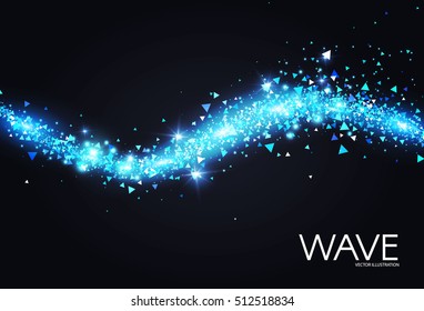 Blue Glitter Wave. Blue Sparkler Abstract Background. Magic Fairy Dust. Glamour Sparcler Design. Vector illustration