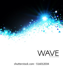 Blue Glitter Wave. Sparkles Abstract Background. Magic Fairy Dust. Glamour Design. Vector illustration