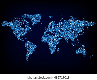 Blue Glitter World map - Geographical Map of Earth made of dots