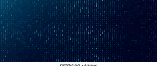 Blue glittering binary code with random digits 0 and 1 for Technology or Science background. Data coding concept for programming web presentation. Vector illustration.