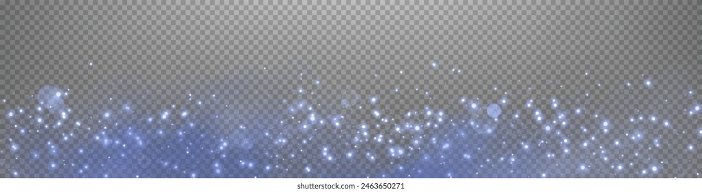 Puntos brillantes azules, partículas, estrellas, chispas mágicas. Efecto de luz de destello brillante. Puntos luminosos azules. Partículas de Vector sobre fondo transparente. 