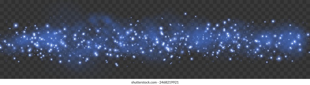 Blue glittering dots, particles, stars magic sparks. Glow flare light effect. Blue luminous points. Vector particles on transparent background. 
