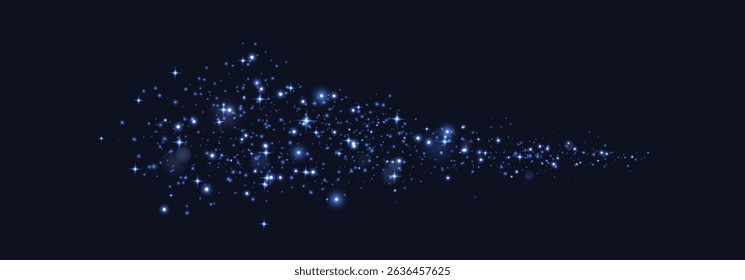 Pontos brilhantes azuis, partículas, estrelas faíscas mágicas. Efeito de luz de clarão de brilho. Pontos luminosos azuis. Partículas vetoriais no fundo preto. 