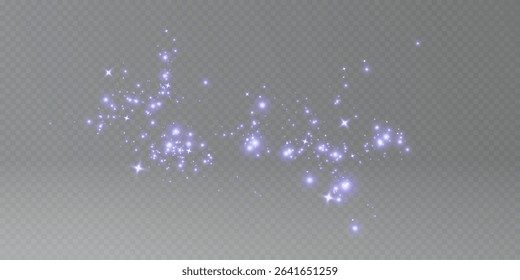 Blue glittering dots, particles, stars magic sparks. Glow flare light effect. Blue luminous points. Vector particles on black background.