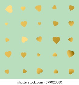 Blue glittering foil seamless pattern background with gold hearts