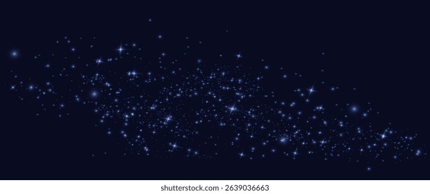 Blue glittering particles, stars and sparks. Blue particles on dark background. Glitter special light effect. Blue sequins. Magic stars