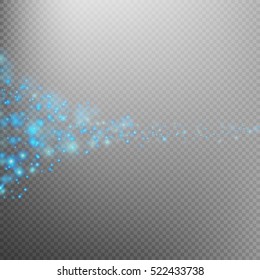 Blue glittering star dust trail sparkling particles on transparent background. Magic glittering path. EPS 10 vector file included
