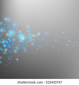 Blue glittering star dust trail sparkling particles on transparent background. Magic glittering path. EPS 10 vector file included