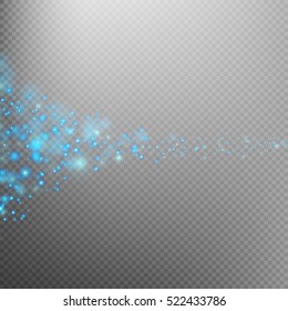 Blue glittering star dust trail sparkling particles on transparent background. Magic glittering path. EPS 10 vector file included