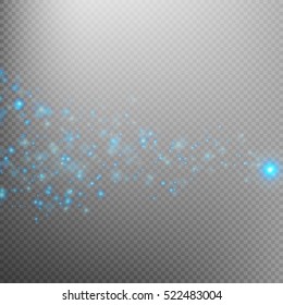 Blue glittering star dust trail sparkling particles on transparent background. Magic glittering path. EPS 10 vector file included