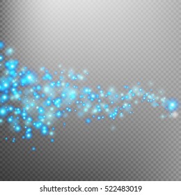 Blue glittering star dust trail sparkling particles on transparent background. Magic glittering path. EPS 10 vector file included