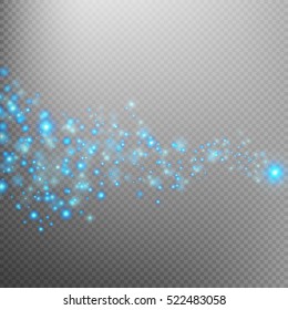 Blue glittering star dust trail sparkling particles on transparent background. Magic glittering path. EPS 10 vector file included