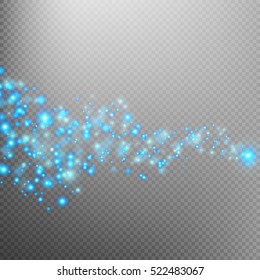 Blue glittering star dust trail sparkling particles on transparent background. Magic glittering path. EPS 10 vector file included