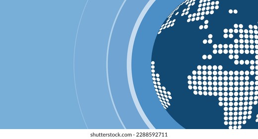 Blue Global Buisness, Connections, Wide Scale Multi Purpose Technology Layout - Design Template with Spotted 3D Earth Globe on Light Blue Background - Includes Copyspace, Place, Room for Your Text