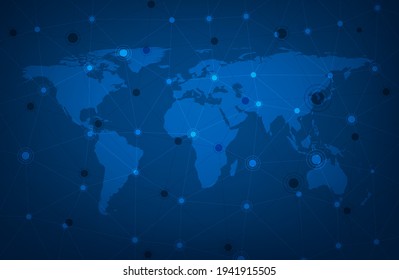 Blue global communication map with polygonal mesh. Vector illustration.