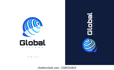 Diseño del logotipo global azul. Logo o icono mundial. Adecuado para Logos de Negocios y Tecnología