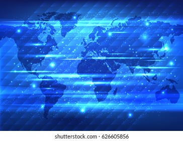 Blue global network background. World Map Points. Vector illustration.

