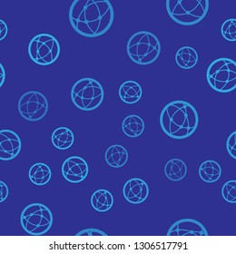 Blue Global technology or social network icon isolated seamless pattern on blue background. Vector Illustration