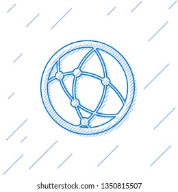 Blue Global technology or social network line icon isolated on white background. Vector Illustration
