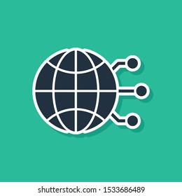Blue Global technology or social network icon isolated on green background.  Vector Illustration