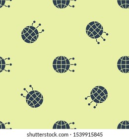 Blue Global technology or social network icon isolated seamless pattern on yellow background.  Vector Illustration