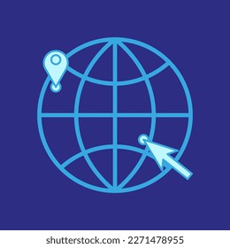 blue globe arrow. Vector illustration.