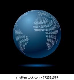 blue globe with binary code, vector illustration