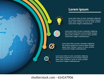 Blue Globe With Business Icon and Text Information. 4 Option. Financial and Business Infographic. Vector Illustration