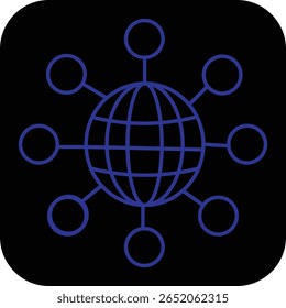 Blue globe with a circular outline on black background. Perfect for apps, digital branding, internet, or global services.