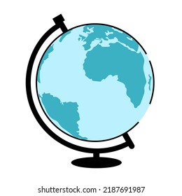 Blue globe with blue continents and black holder