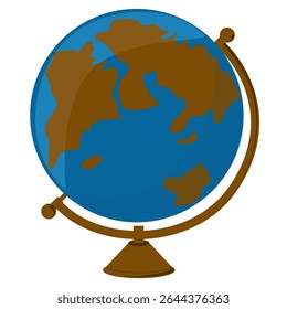 blue globe with continents on a brown stand