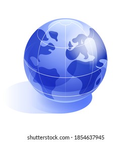 Blue globe of Earth planet icon in isometric view. Global internet, navigation and worldwide delivery, travel, international business concept. Vector illustration isolated on white background