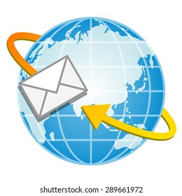 blue globe and e-mail on a white background 
