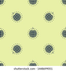 Blue Globe with flying plane icon isolated seamless pattern on white background. Airplane fly around the planet earth. Aircraft world icon.  Vector Illustration