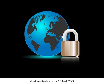 Blue globe and golden padlock.Eps10 vector illustration.